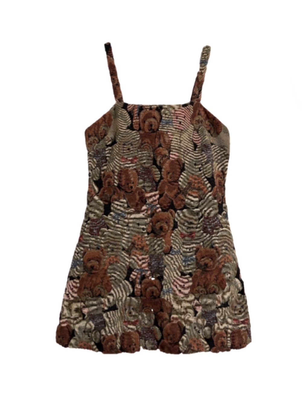 Vintage Teddy Fabric Handmade Dress in Brown and Beige